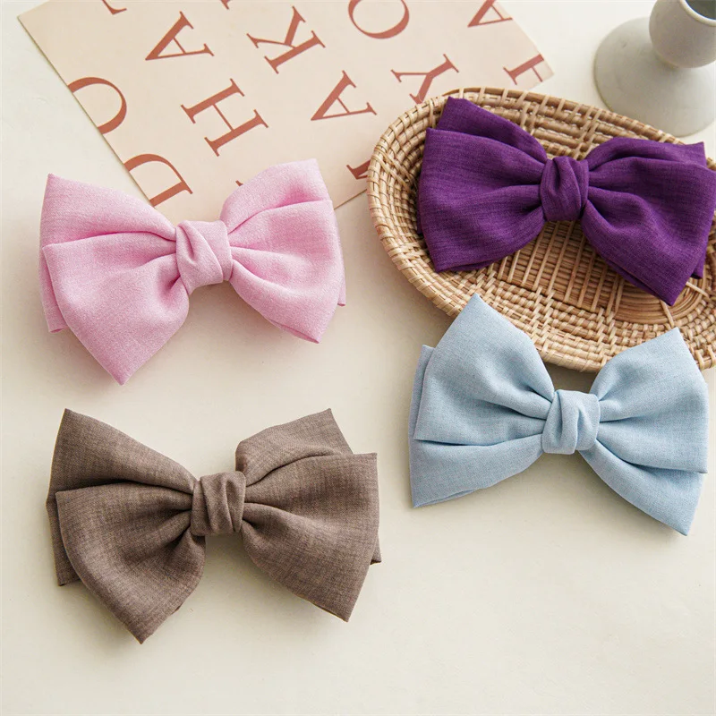 Fashion All-match Hairpins Woman Vintage Linen Barrette Spring Clips Big Bow Knot Hairgrips Korean Style Hair Accessories Girls