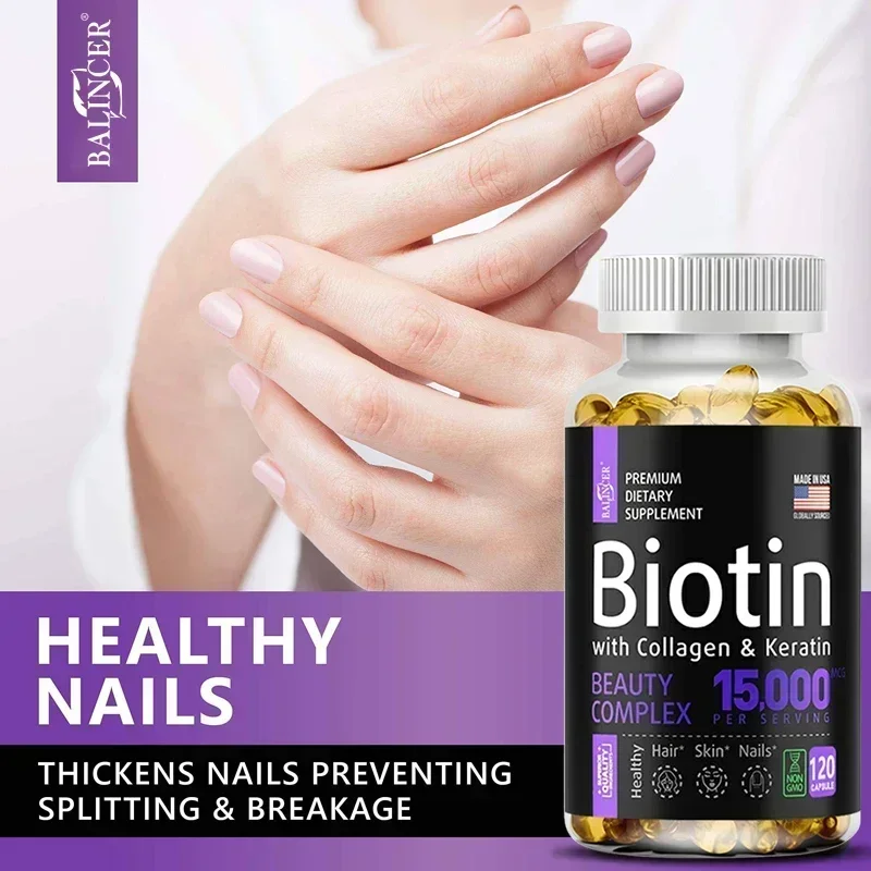 Vitamin Supplements - Biotin Collagen Capsules Promote Hair Growth, Strengthen Nails, Repair Skin, Keep It Healthy and Vibrant