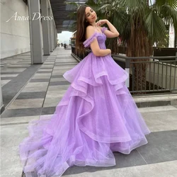 Anna Elegant Womens Party Dresses Luxury Dresses Women 2024 Layered Line A Purple Beads Off the Shoulders Wedding Dress 2024