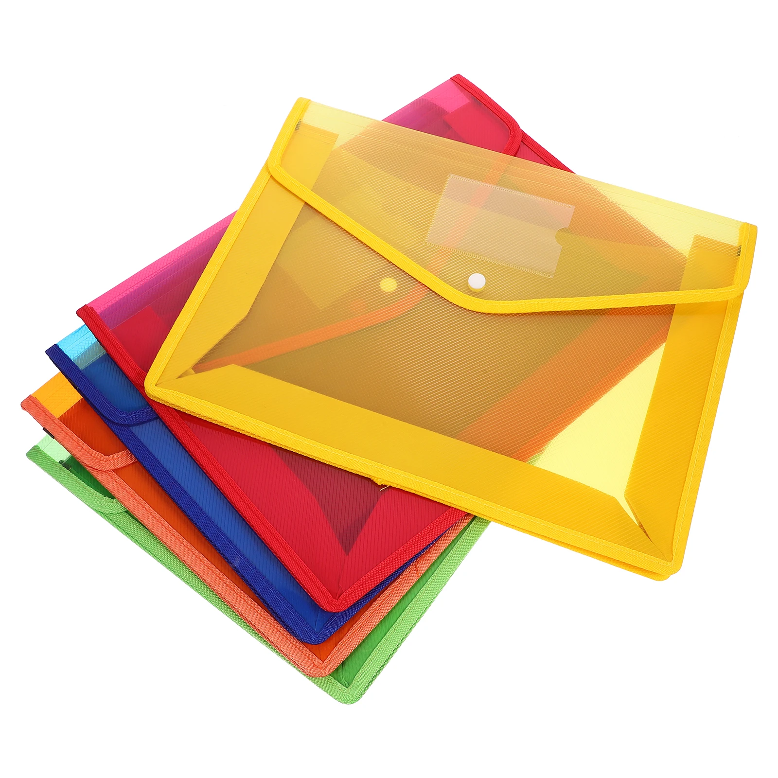 5pcs A4 Document Folders Clear Plastic Storage Bags Envelop Shape Snap Button Pen Link Socket Water