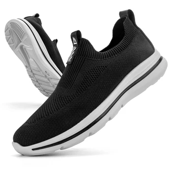 Men Sneakers Walking Shoes for Man Black Slip On Casual Shoes Athletic Lightweight Breathable Mesh Knit Running Shoes 1239