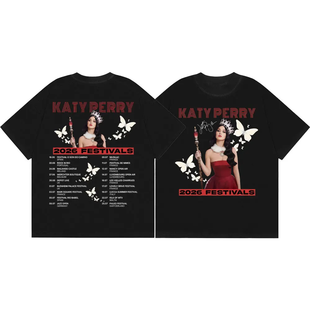 Katy Perry 2026 Fastivals Tour Merch T Shirt Men Women Fashion Vintage Short Sleeve T-shirt Summer Casual 100%cotton T-shirts