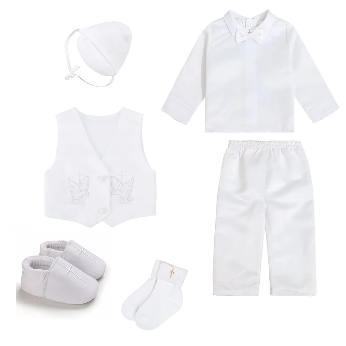 Baby Boys Baptism Outfits Infant Wedding Birthday Party White Cartoon Dove Newborn Formal Gentleman Suits Christening Clothes