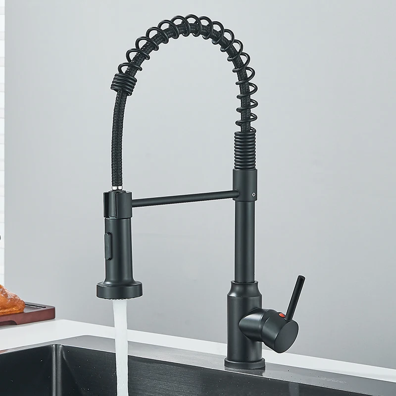Black Flexible Kitchen Faucet Pull Down Spring Hot Cold Water Mixer Tap 360° Swivel Stream Sprayer Nozzle Kitchen Sink Tap Crane