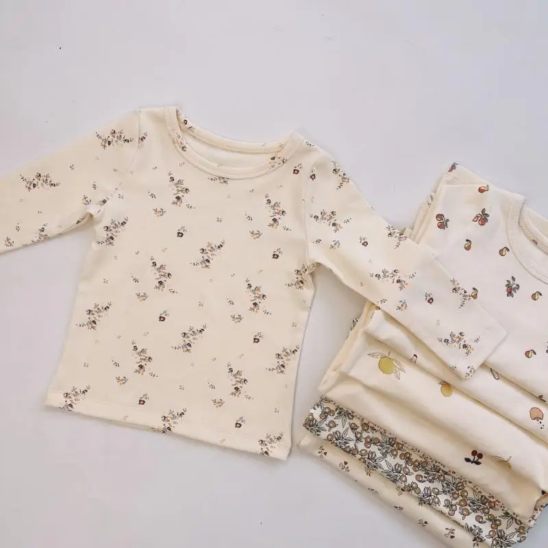 Kids Pajama Set Pure Cotton Cartoon Floral Boys Sleepwear Girls Lounge Wear Suit Children Sleep Set 80-120