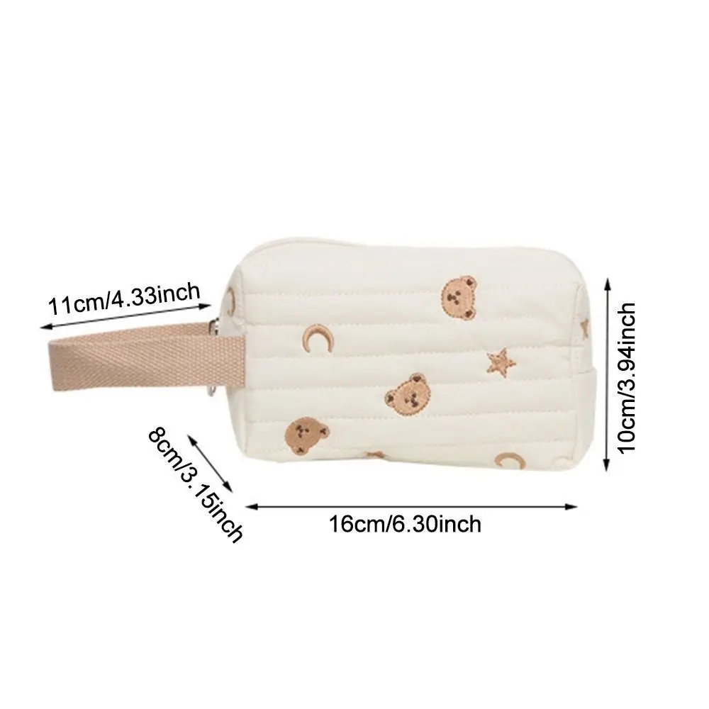 Portable Toiletry Case Embroidery Cosmetic Bag Zipper Cotton Bear Make Up Bag Wrist Organizer Makeup Pouch Girl