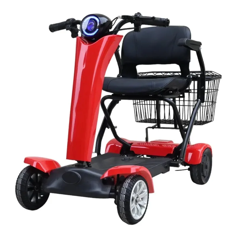 Dual Motor Mini Automatic Folding 4-Wheel Electric Mobility Scooter for Seniors Disabled Adults Leisure Commuting With Basket