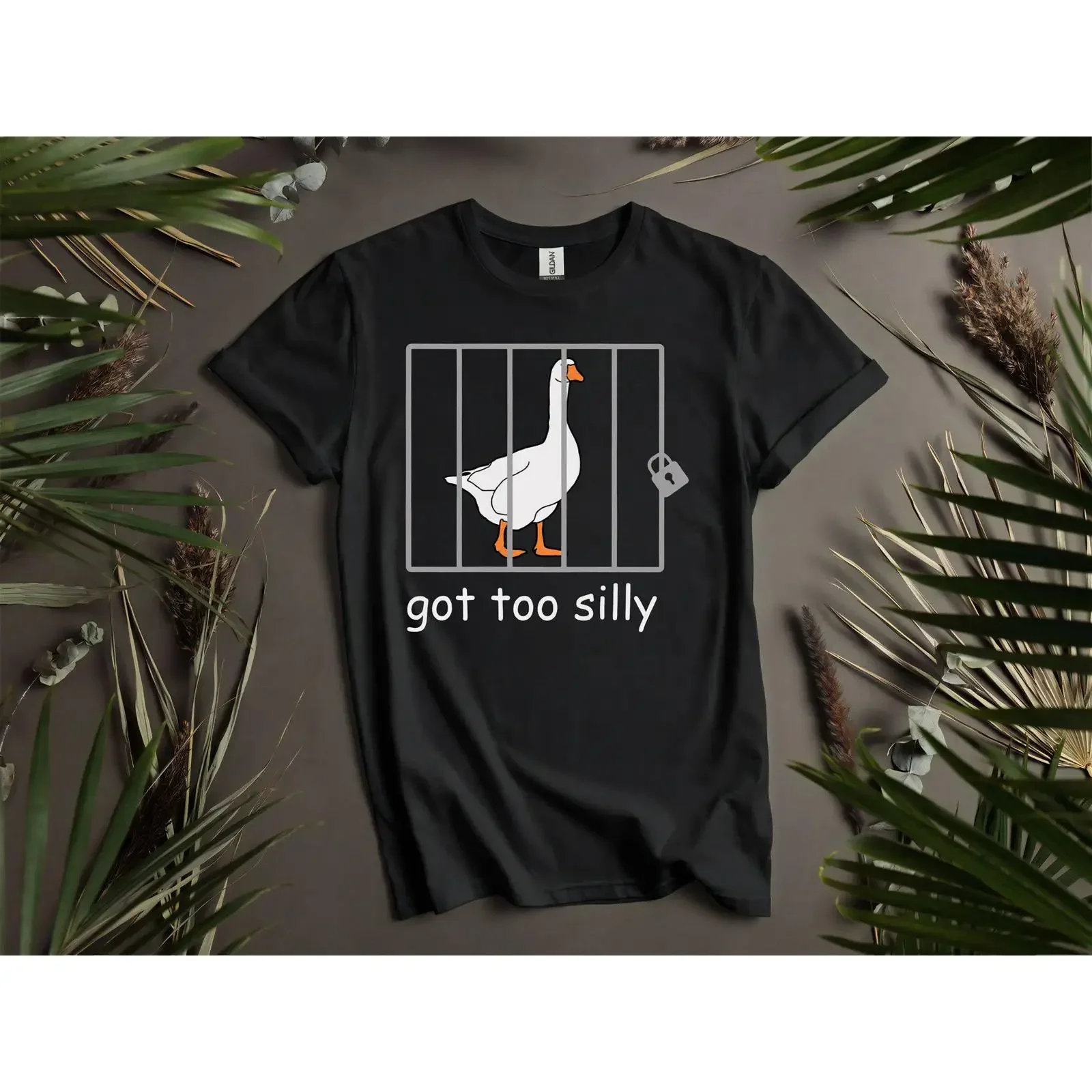 Got Too Silly Caged Goose Funny Meme T Shirt Casual Comfort for Kids Sizes S to 5XL vintage Washed Comfortable homme graphic