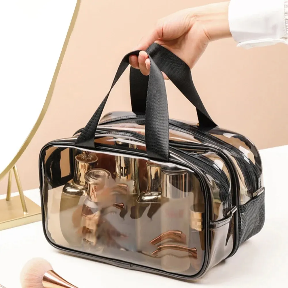 Dry Wet Separation Transparent Waterproof Makeup Bag With Double-Layer Large Capacity Portable Pvc Mesh Storage Bag, Wash Bag