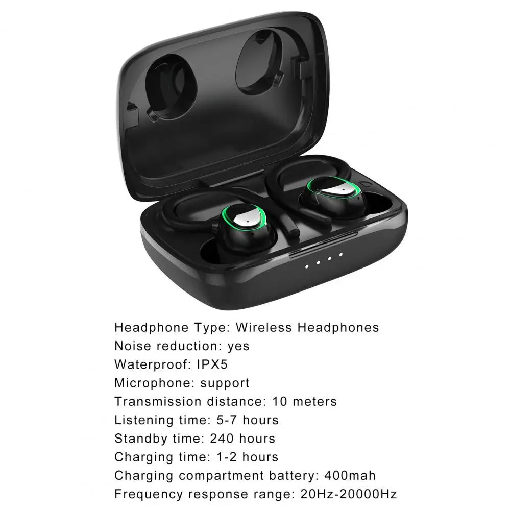 Bluetooth-compatible Earphones Ear Hook Noise Reduction Fingerprint Touch Powerful Bass Cool Lights HiFi Stereo Music IPX5 Water