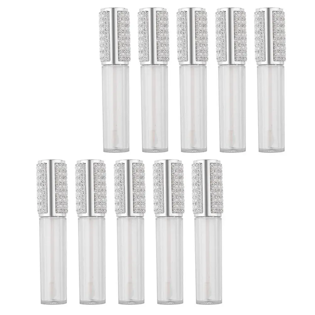 10Pcs Lip Gloss Tubes Clear 5Ml Refillable Glass Bottles Wand Brush Empty Lip Balm Containers for DIY Makeup Refillable Bottles