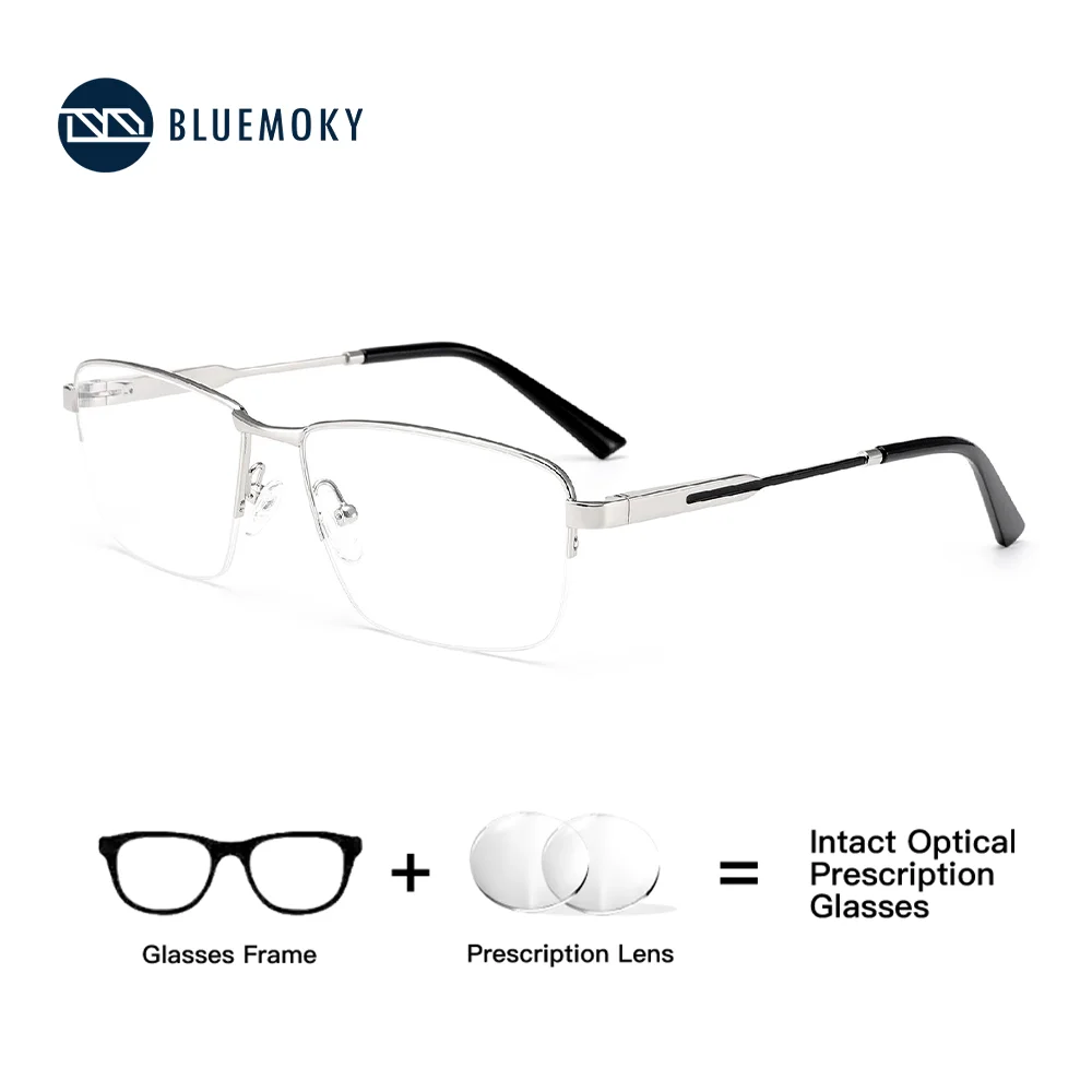 

BLUEMOKY Semi Rimless Square Glasses for Men Women Metal Half Frame Lightweight Optical Eyewear Prescription Ready