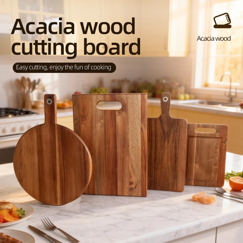 لوح تقطيع خشب السنط مع مقبض كتلة تقطيع خشبية لوح تقطيع الجزار لأداة المطبخ الآمنة للطعام واللحوم والفواكه #1