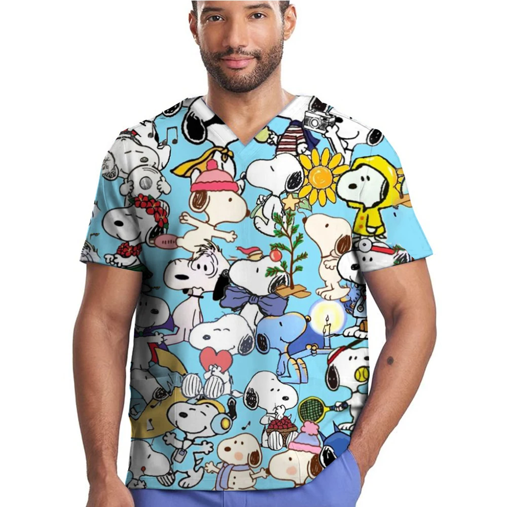 Snoopy Nurse Uniforms Men Medical Scrub Set Workwear Beauty Clothes Split Suit Short Sleeve Pocket Surgical Uniform Pet Dentist