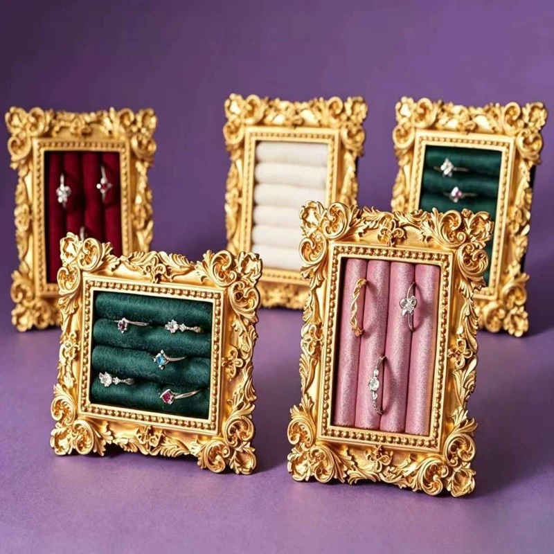 Vintage Ring Storage Rack Luxury Ring Display Photo Frame Shelf Portable Jewelry Organizer Racks Desktop Decoration Storage Rack