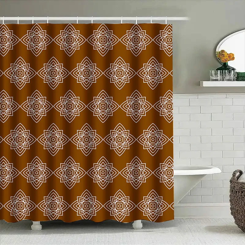 

Винтажный комплект занавесок для душа с геометрическим узором, водонепроницаемая ткань с 3D принтом, декор для ванной комнаты в горчично-желтом цвете белого цвета