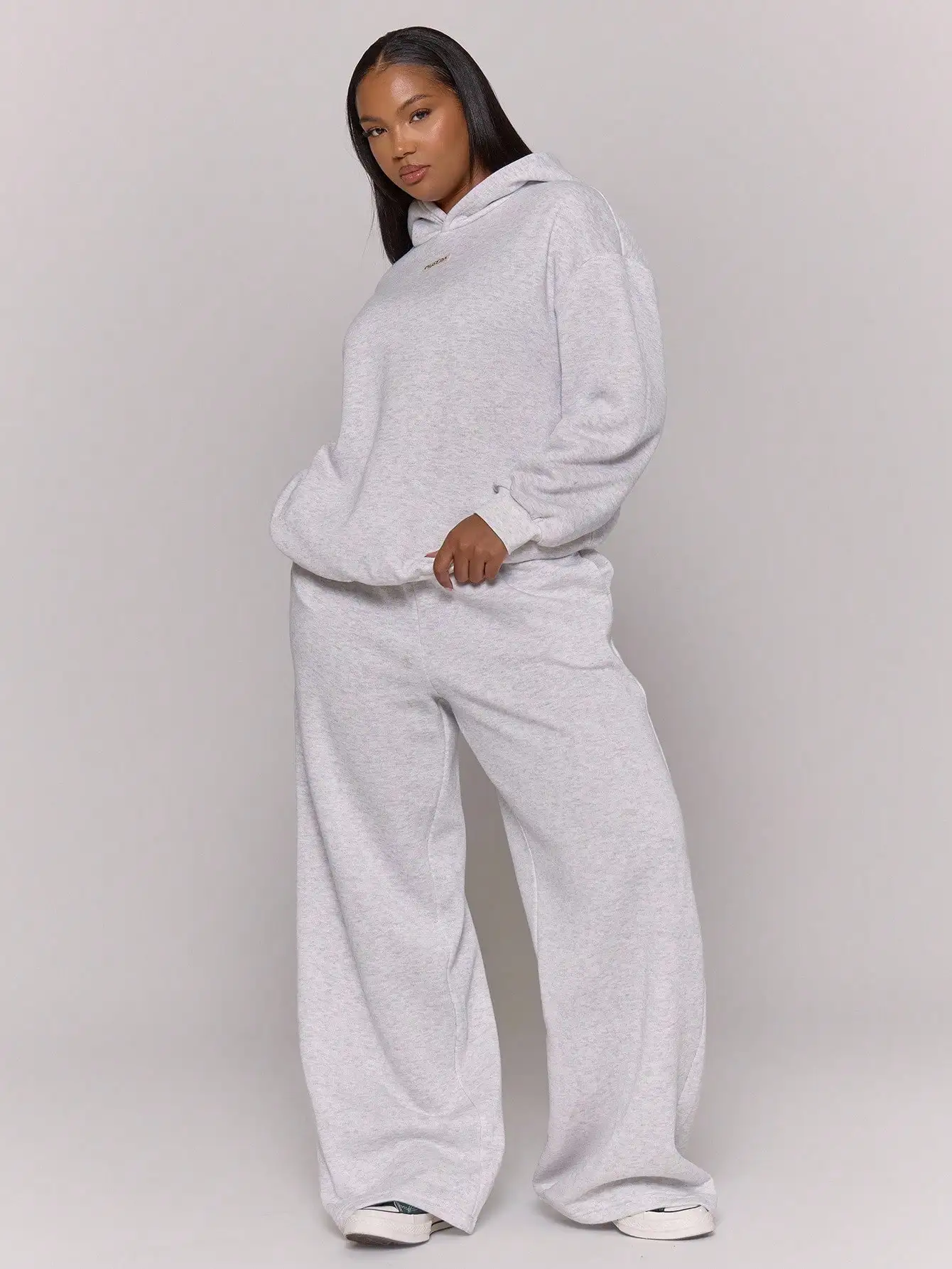 

Серые широкие брюки больших размеров с комплектом с капюшоном, повседневный уютный спортивный костюм для осенне-зимней повседневной носки