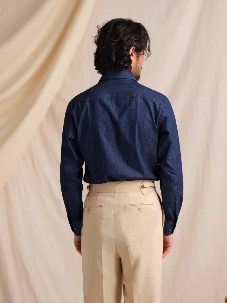 Csa de Negocios Casual de Manga Larga para Hombre, Estilo Italiano, de Aodón Puro CULTUM, Corte Entallado, Cuello Clásic...