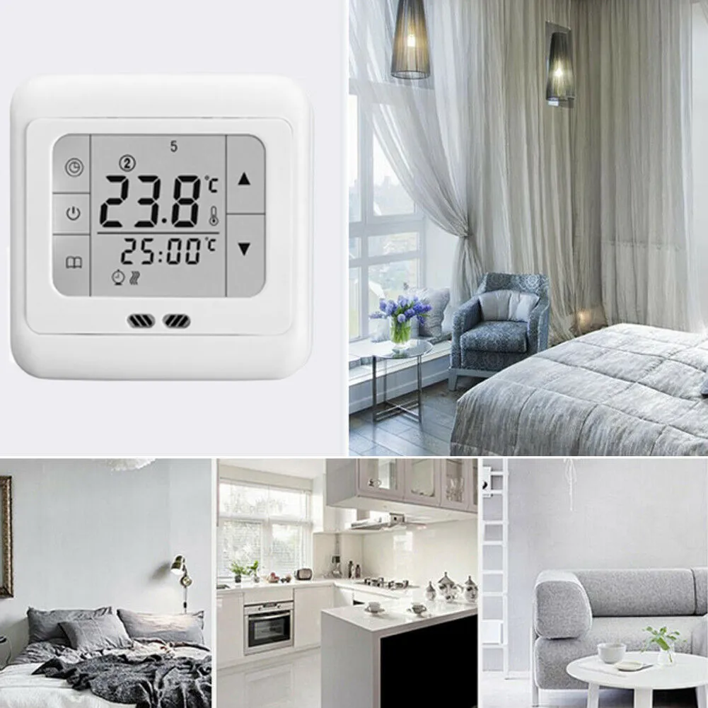Programmable Digital Heating Thermostat Touch Screen Large White Backlit LCD High Reliability Anti-Jamming Electric Underfloor