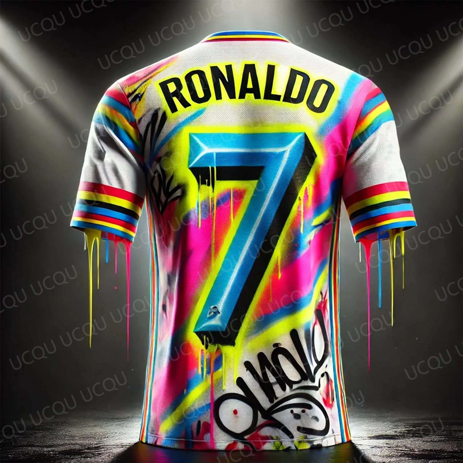 Ronaldo การ์ตูนเบอร์ 7 แพะฟุตบอลการฝึกอบรมเสื้อยืดเด็กของขวัญวันเกิดฟุตบอลแขนสั้น Tee กีฬาเยาวชนพัดลม Top