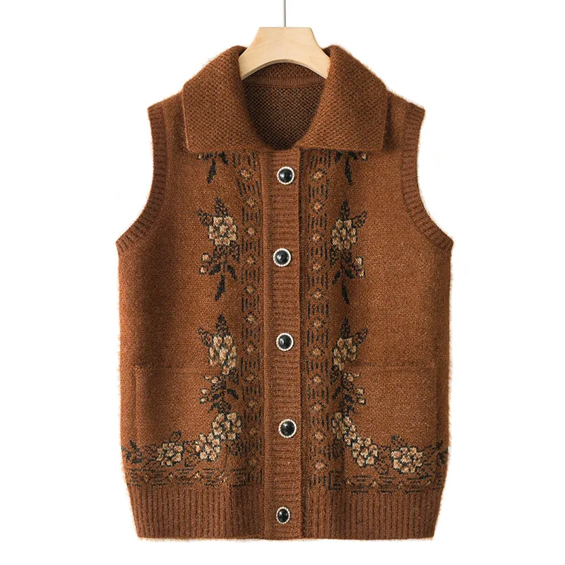 

Spring Autumn Women Knitted Sweater Vest New Fashion Lapel Single-breasted Sleeveless Jacket Female Knit Cardigan Waistcoat Tops