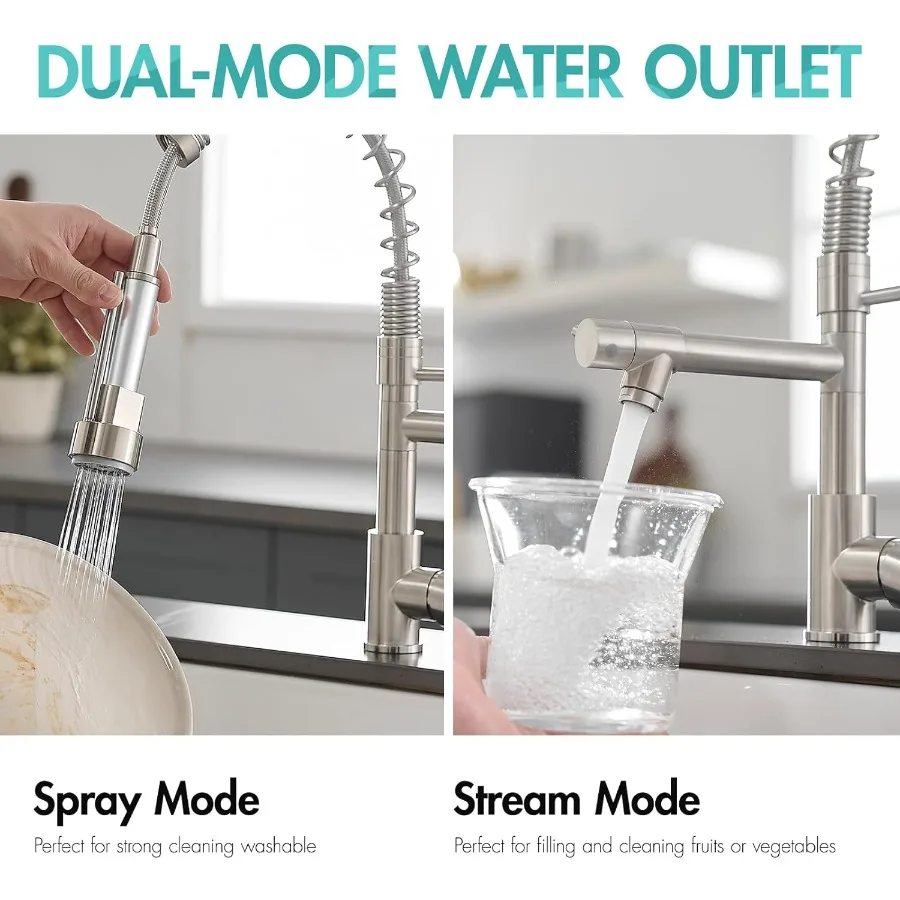 ก๊อกน้ำอ่างล้างจานแบบร่วมสมัย ก๊อกน้ำสแตนเลสแบบมือจับเดี่ยว พร้อมหัวฉีดแบบดึงลง สีนิกเกิลขัดเงา