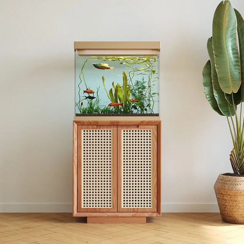 

Solid Wood Rattan Living Room Fish Tank Aquarium Table Fish Tank Cabinet