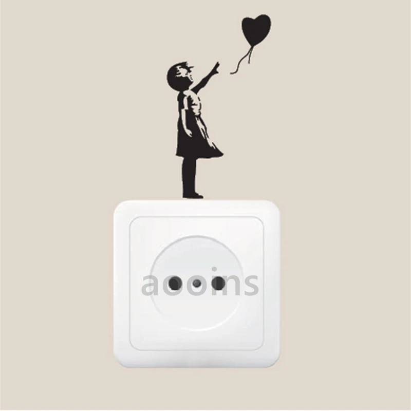 Banksy Theres Always Hope Fashion Bedroom Decor Decal Vinyl Switch Sticker, Flying Balloon Girl Cartoon Vinyl Switch Decals