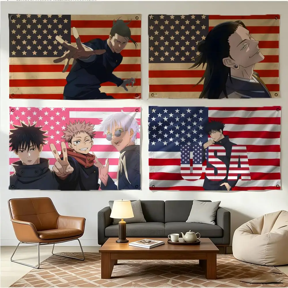 Manga Shonen Jujutsu Kaisen Flags Four Ring Borderless Art Decor Indoor Outdoor Use Simple Hang And Install