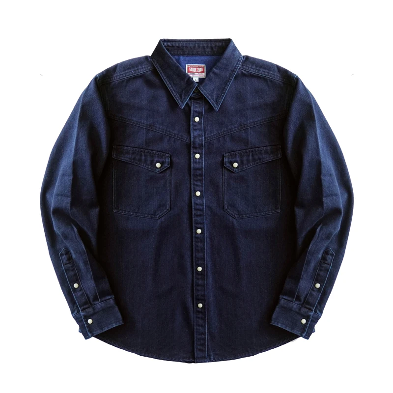Sauce Zhan Mans Shirt Westem Cowboy Double Dye Denim Shirt Shirts for Men Long Sleeve Regular Fit