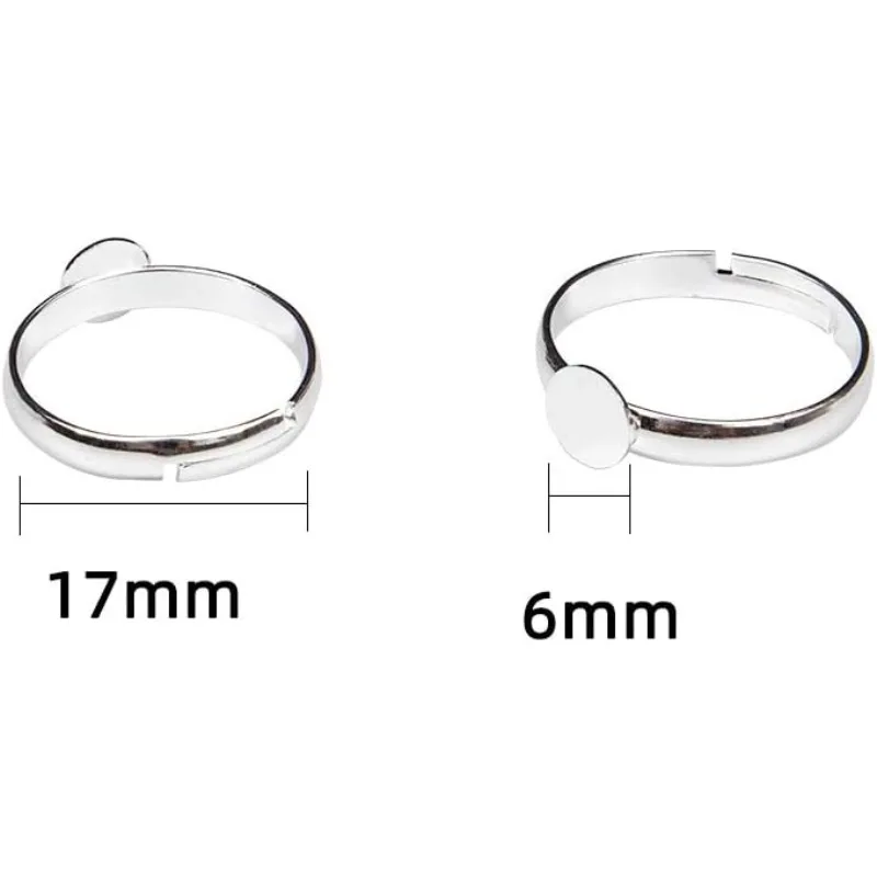 100Pcs Brass Pad Ring Bases Adjustable Silver Metal Color Size: Ring: 17mm in Inner Diameter Tray: 6mm in Diameter