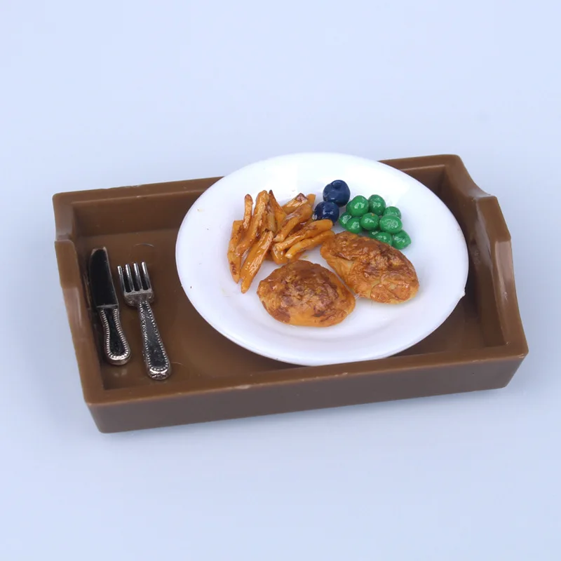 Dollhouse Mini Plastic Food Tray, Simulação Food Plate, Cozinha e Restaurante Decorações Acessórios, Doll House, 1/12, 5pcs