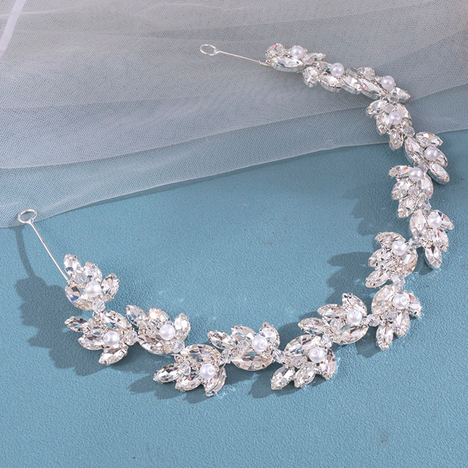 Bridal Flower Dazzling Weaving Headband Hair Accessories with Dazzling Rhinestones for Banquet Wedding Masquerade