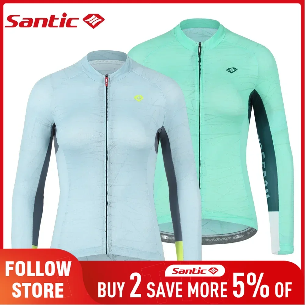

Santic Women's Cycling Jersey Summer Long Sleeved Breathable Bicycle Clothing Tops UV Protection Outdoor MTB/Road Bike Jersey