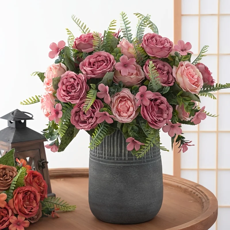 1/5 قطعة مزهرية الزهور الاصطناعية ديكور طاولة غرفة المنزل مهرجان الزفاف باقة الزفاف في الهواء الطلق حديقة لتقوم بها بنفسك هدية صندوق الحرير الفاوانيا #3