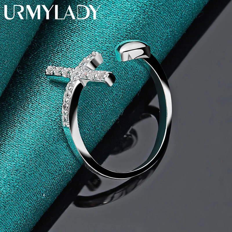 URMYLADY 925 Sterling Silver Cross Zircon Heart Ring For Women Wedding Engagement Party Fashion Jewelry