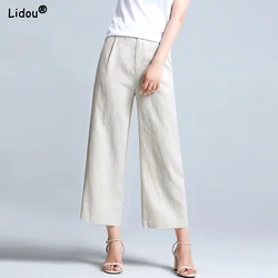 Spodnie długości łydki z kieszeniami zapinane na guziki zamki odzież damska cienkie letnie luźna szeroka nogi jednokolorowe Casual eleganckie proste proste
