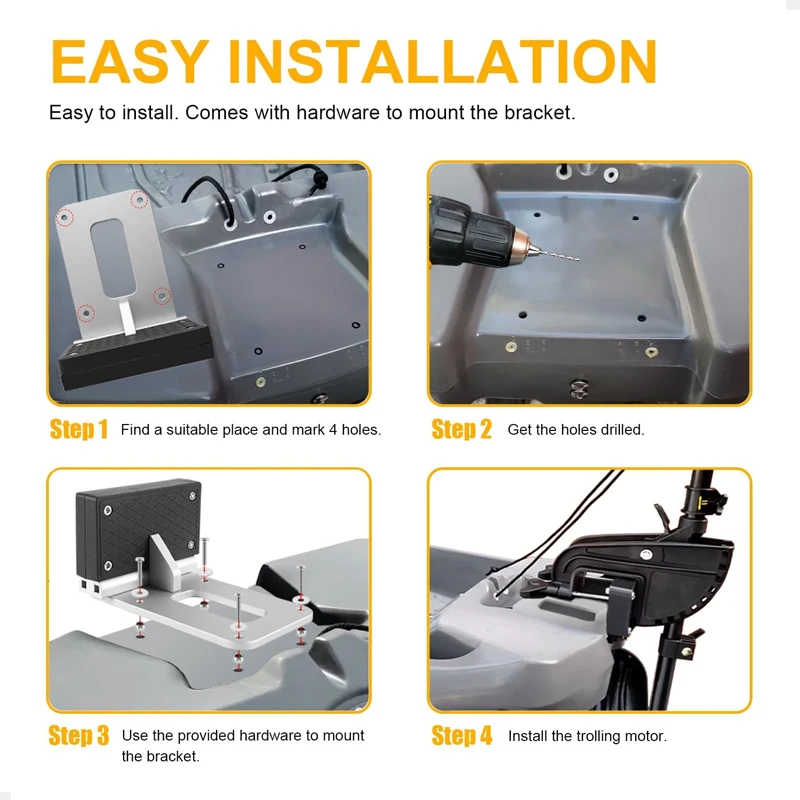 Transom Trolling Motor Mounting Bracket for Kayaks/Kayak Marine Board Backing Plate Mount & Clamp-on Electric Trolling Motors