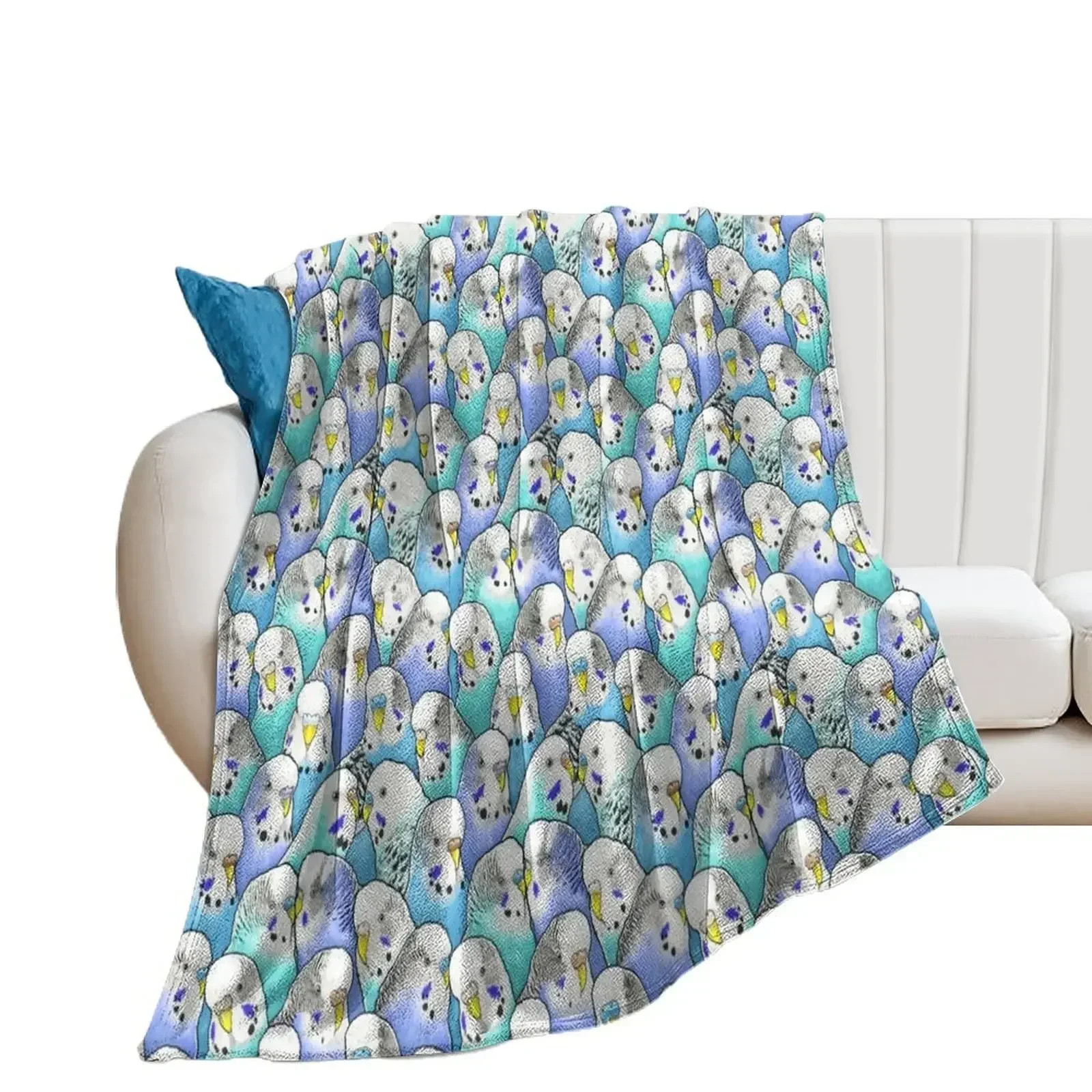 Blue Budgies Parakeet Pattern Throw Blanket For Sofa Thin sofa bed Blankets