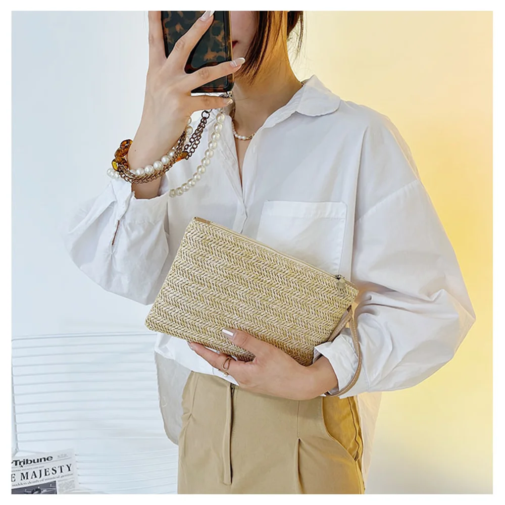 Straw Clutch Purses For Women New Summer Beach Handbags Wedding Envelope Wallet Simple Casual Shopping Bag Coin Purse 2022