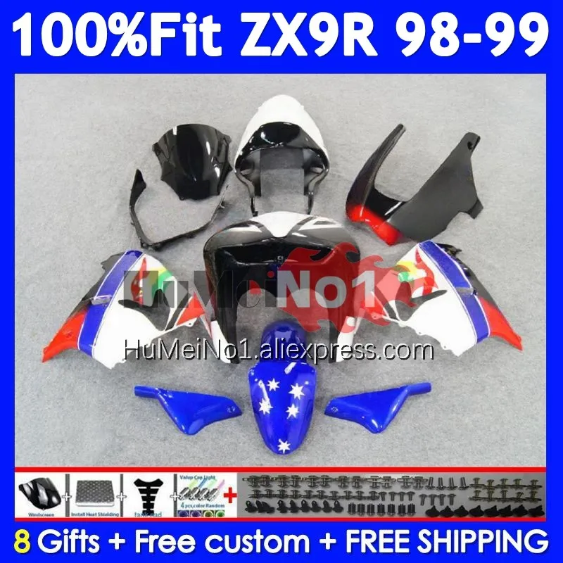 OEM Body For KAWASAKI NINJA ZX 9R 900 CC 9 ZX9 R 213No.6 ZX900 900CC ZX-9R Red blue ZX9R 98 99 1998 1999 Injection Fairing