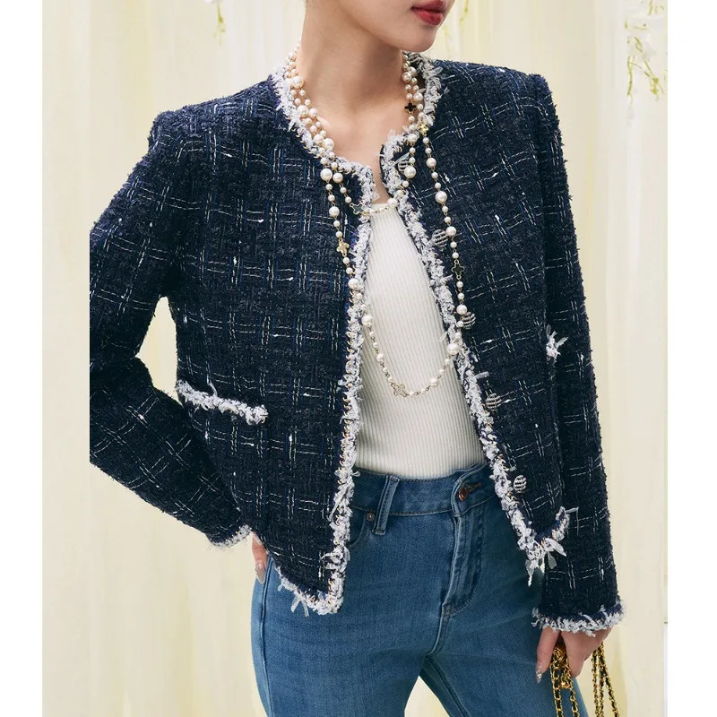 French retro high-end wool tweed small fragrant short top jacket women