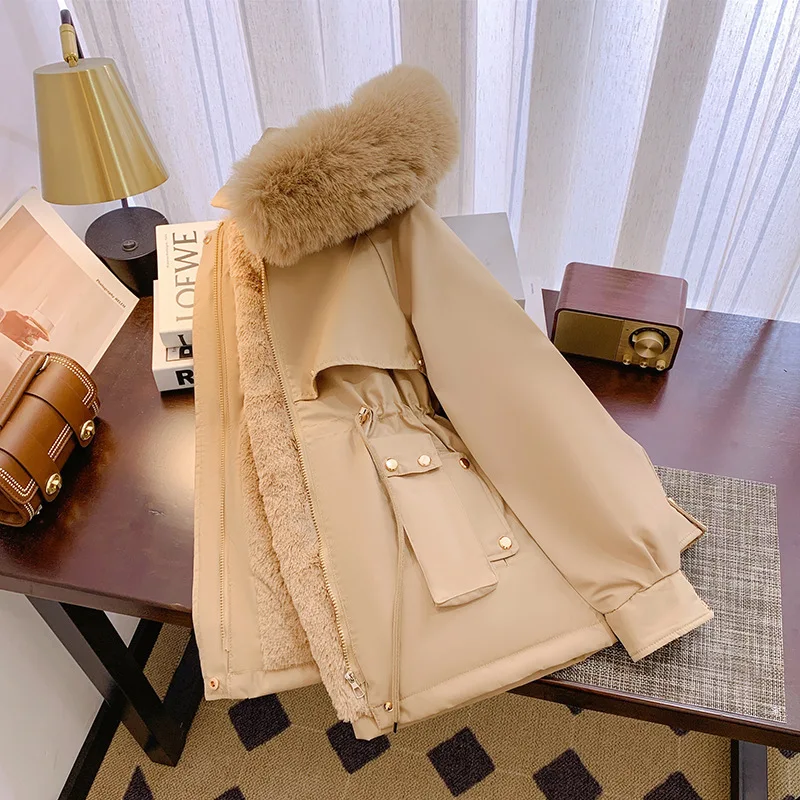 Parker Abbigliamento Donna Pile Addensato Oversize Collo di pelliccia grande 2025 Autunno/inverno Nuovo cappotto imbottito in cotone allentato Tendenza donna