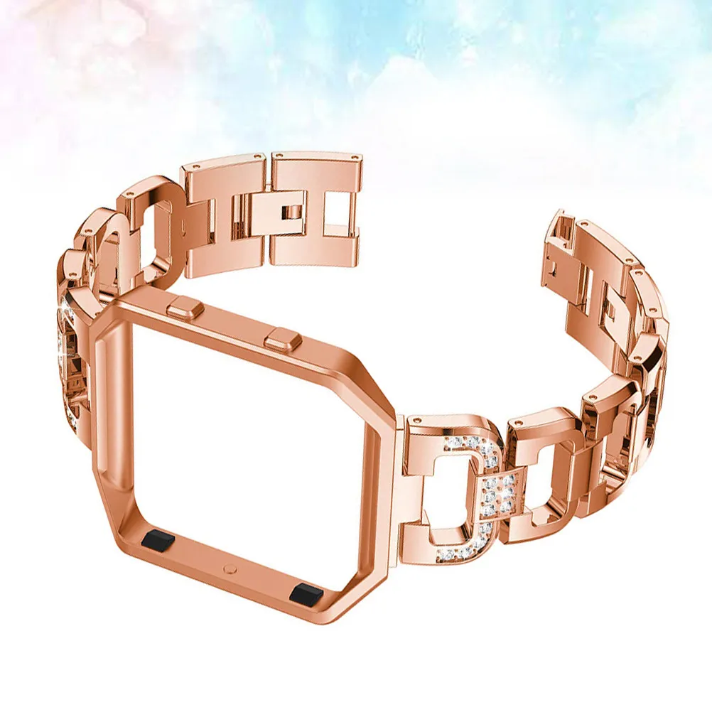 

Stainless Steel D-Shape Rhinestone Watchband Rose Gold Comfortable Soft Smartwatch Band Replacement Strap Watch Frame Compatible