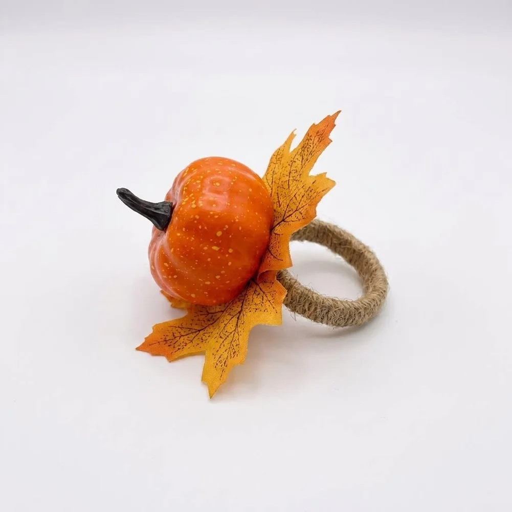 12pcs Foam Pumpkin Leaf Napkin Rings Orange Maple Autumn Thanksgiving Table Decor For Hotel Restaurant Party Dinnerware Plates