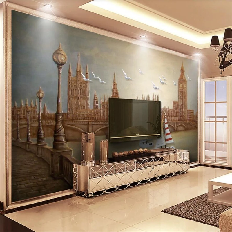 

Customized wallpaper European 3D mural relief famous building group bird Living room sofa TV background wall bedroom restaurant
