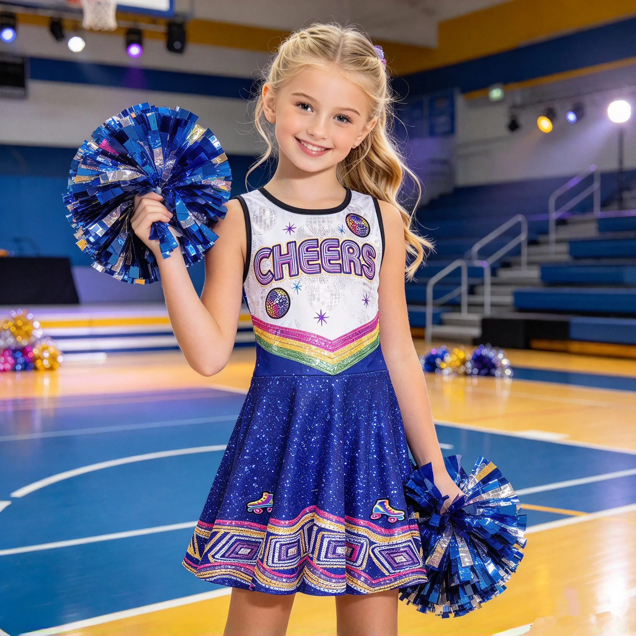 Kids Girls Cheerleader Costume Cheer Modern Dance Performance Outfits Students Cheerleading Uniform Printed Performance Dress