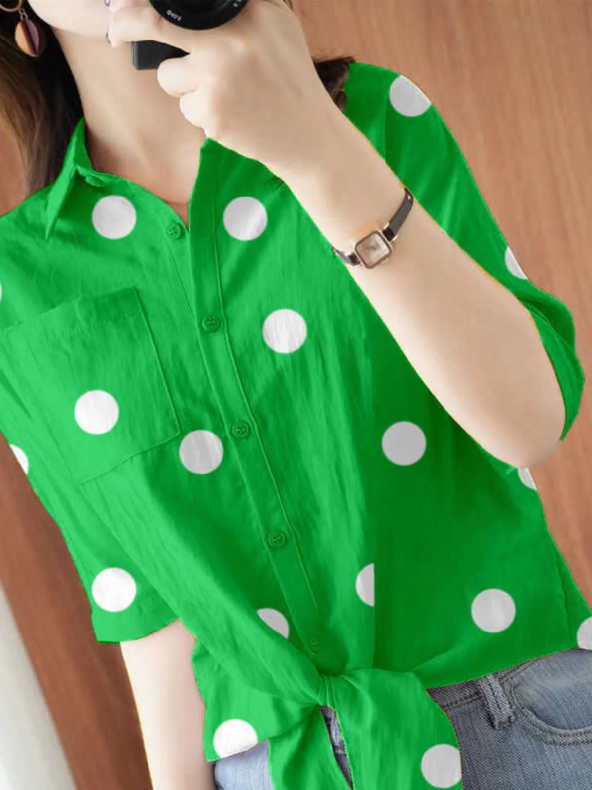 

Женская утягивающая блузка в горошек ort Sve Thin Summer Faionable, женская блузка в Корейском стиле, свободный крой с принтом Ne