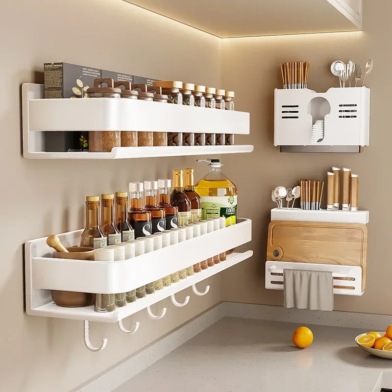 

Wall-Mounted Spice Rack - No-Punch Installation Multi-Functional Kitchen Organizer Expanded Shelving Stable Storage New Arrivals