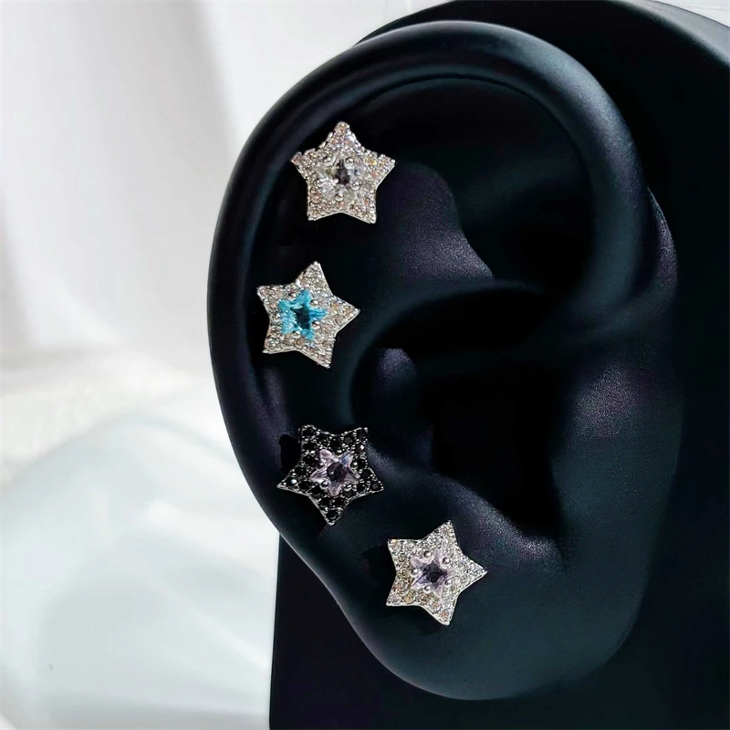 1PCS Four Colors Star 316L Stainless Steel Ear Bone Nail New Full of Rhinestone Shiny Earring for Women Y2K Cochlea Jewelry